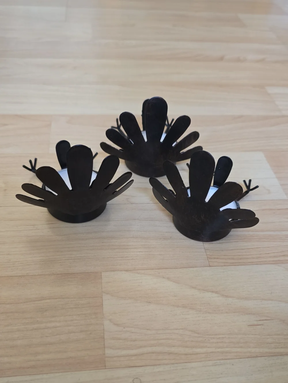 Thanksgiving Handcrafted Brown Metal Turkey Tea Light Candle Holders - Set of 3
